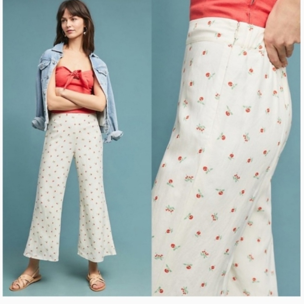 Anthropologie Featherbone Cherry Wide Leg Crop - Picture 3 of 5